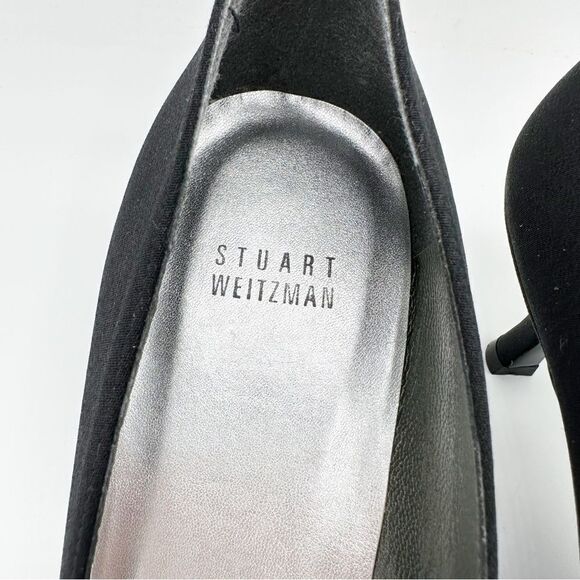 Stuart Weitzman Black Fabric Kitten Heeled Pointed Toe Pump w/Lace Crystals 8.5M - Picture 7 of 11